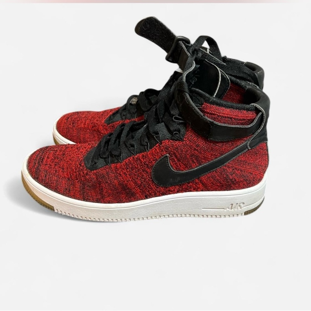 Nike Red and Black Flyknit Air Force 1 Sneakers